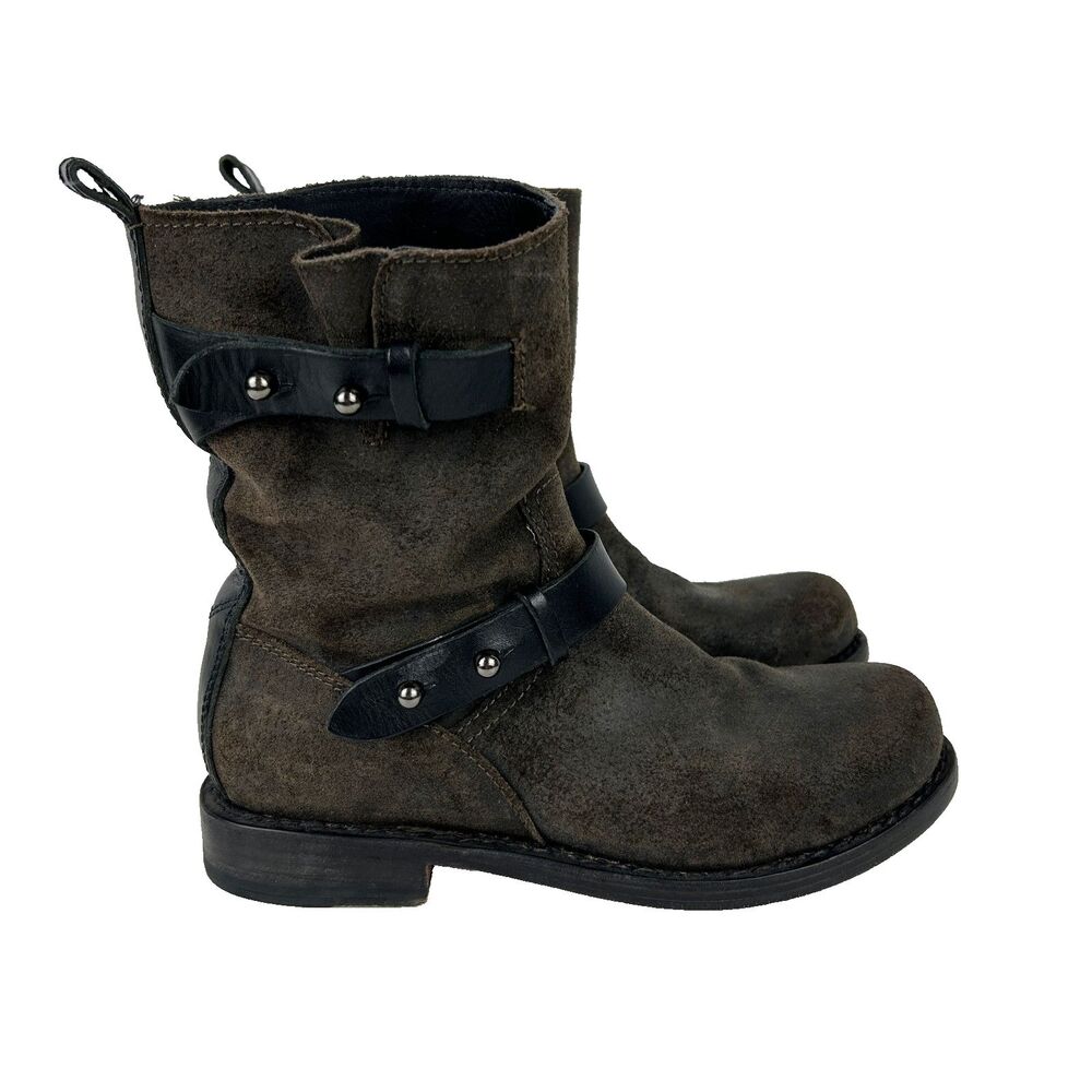 Rag & Bone Moto Biker Leather Boots Strappy Brown Taupe Suede Booties Shoes US 5